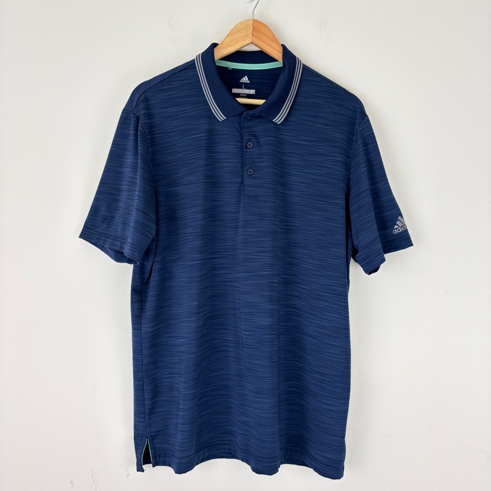 Adidas Golf Mens Navy Blue Large Space Dye Performance Polo Shirt Striped Collar